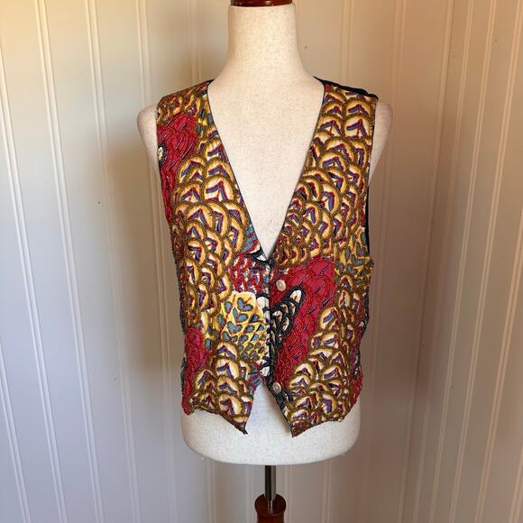 Vintage 80s/90s Boho Beaded Vest L - Picture 1 of 8